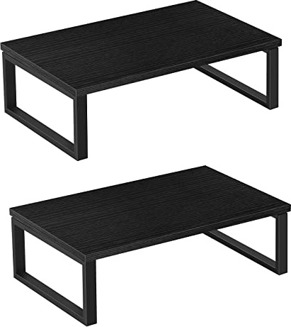 UOMIO 2 Pack Monitorständer aus Holz Metall, Schwarz, Stabiler und Kombinierbarer Schreibtisch-Aufsatz, Ergonomische Bildschirmerhöhung für Monitor, Laptop in Büro und Homeoffice, 40 x 25 x 12,5 cm