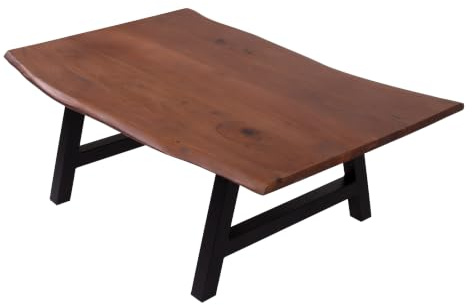 SAM Couchtisch Quintus 120x80 cm Akazie nussbaum A-Gestell Schwarz | Baumkantentisch massiv, Akazienholz nussbaumfarben, echte Baumkante, massiver Sofatisch, Metallgestell