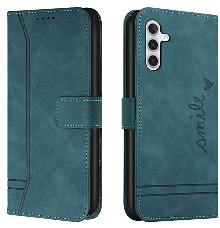 Trugox Handyhülle für Samsung Galaxy A34 5G Hülle Klappbar Klapphülle mit Kartenfach Handytasche Handy Schutzhülle Tasche Leder Wallet Flip Case Slim Book Cover - Blaugrün
