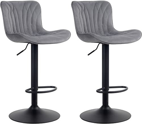 CLP 2er Set Barhocker Linus - Höhenverstellbare Barstühle - 360° Drehstühle Mit Rückenlehne Für Küche Und Bistro, Farbe:dunkelgrau, Material:Samt