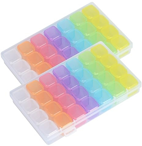 SUSNUAN 2 Pack Bead Storage Box, Diamond Painting Storage, 28 Grids Colorful Plastic Box Removable, Small Jewellery Craft Storage Compartment Storage Boxes for DIY Nail Art Accessories