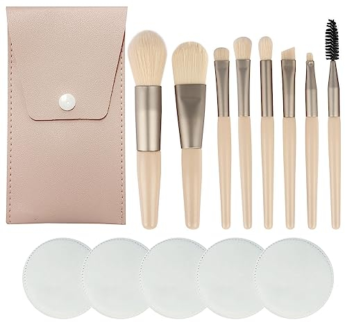 TAFACE Lot de 8 Pinceaux de Maquillage (Emballage en PU) et 5 Tampons de Démaquillage, Rose Foncé, Fibre Artificielle, Set de Pinceaux à Maquillage