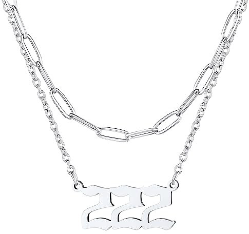 FindChic Silber Angel Nummer Halskette 222 Damen Layering Kette Mädchen Engelszahl Anhänger Doppelkette Freundschaftskette Nummerkette für Paar Ehepaar