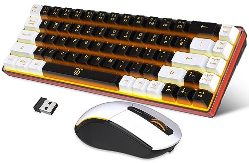 Snpurdiri Gaming Keyboard and Mouse Combo 60% Wireless, Rechargeable Battery with Orange Backlight 2000mAh Mini Mechanical Touch Anti-Ghosting Keyboard + 3200DPI 6D Mouse for