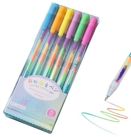 6 Stück Gelstifte in Farben Handschriftstift mit Farbverlauf Regenbogen Gelschreiber, 0,8mm Magische Neon Gelstifte Set mit für Kritzeln Scrapbooking Skizzieren Journaling Künstlerillustrieren