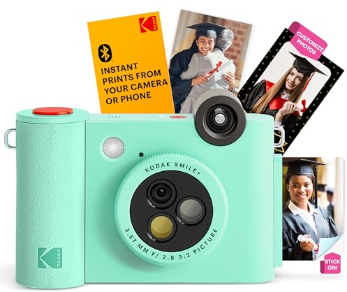 KODAK Smile+ Cámara Digital instantánea 2-en-1 y Impresora Bluetooth - 10MP, Lente giratoria con Efectos, Fotos Adhesivas Zink 2x3”, Imprime Desde App en Dispositivos Inteligentes - Verde