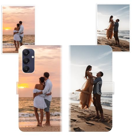 Sunrive Personalisierte hülle kompatibel mit Samsung Galaxy A15 Handyhülle Benutzerdefiniert,Schutzhülle Lederhülle handykette universal Etui mit Eigenem Foto Bild Text Individuelle