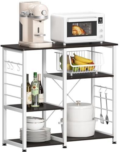 SDHYL Etagères de Cuisine pour Le Stockage 90x39x83cm Meuble Rangement Desserte de Cuisine avec Plan de Travail pour Micro-Ondes, Four, Outils de Cuisine, Noir (Marron Foncé)