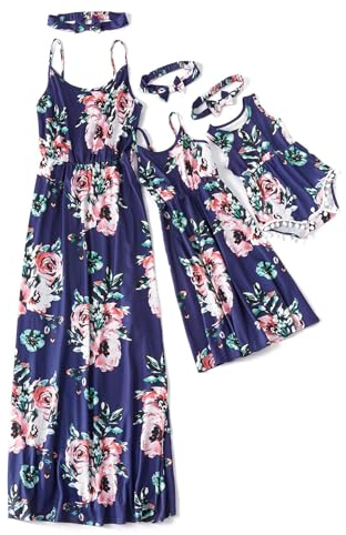 IFFEI Mutter und Tochter Maxilangkleid Stitching Kleider Strandkleid Mutter und Mädchen Tiefblau 3-4Y