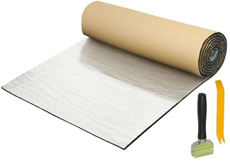 QUARKZMAN 0.6㎡ 10mm Tapis D'Insonorisation Pour Voiture Avec Outil De Démontage De Rouleau En Mousse À Feuille D'Aluminium Pour Capot 100cmx60cmx10mm Avec outils d'installation