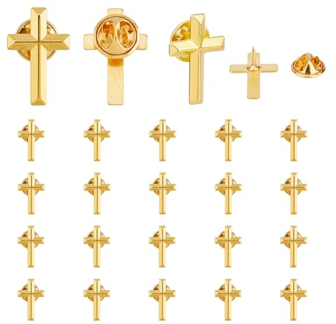 SUPERFINDINGS 24 Stück Anstecknadeln Mit Goldenem Kreuz Legierung Kreuzbroschen Metallabzeichen Für Beerdigung Kirche Beten Öffentliche Veranstaltung Anstecknadel Großpackung Für Rucksack 2.5x1.6cm