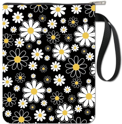 craspire Protège-Livres en Forme de Marguerite - Couverture Noire pour Livres Brochés - Couverture de Livre en Tissu Lavable avec Fermeture Éclair et Poche Supplémentaire pour Les Amateurs de Livres