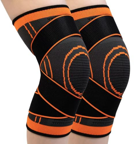 PRO VAL 2 Pezzi Tutore Ginocchio da Uomo/Donna, Ginocchiera Sportiva, Fascia a Compressione, Supporto per Artrite, Dolore alle Articolazioni, Lesioni dei Legamenti Rotula e Menisco (Arancione, L)