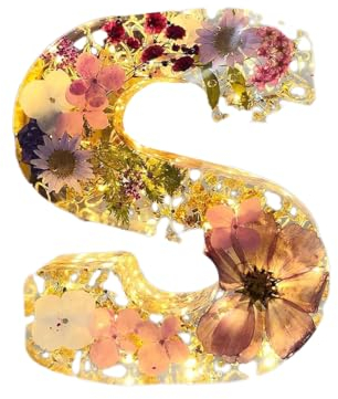 EHOTER Florales Harz Nachtlicht Harz Buchstaben mit Blumen, Floral Harz Nachtlicht Brief Floral Resin Buchstaben mit Blumen Geschenk für Mama Frau Freundinnen (S)