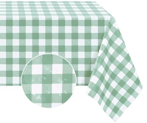 Romanstile Green and White Gingham table cloths PVC vinyl Table Cloth wipe clean and waterproof,Oilcloth Tablecloths rectangular,Christmas Birthday Parties Outdoor Wedding Summer Spring,54x108 inch
