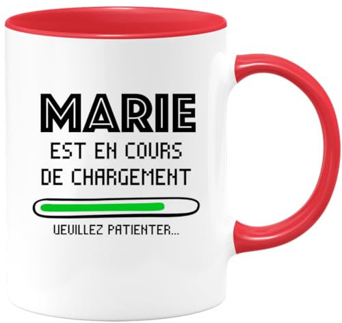 quotedazur Café-Croissant - Mug Personnalisé Tasse Cadeau Noël Marie Est En Cours De Chargement Veuillez Patienter - Rouge/Céramique