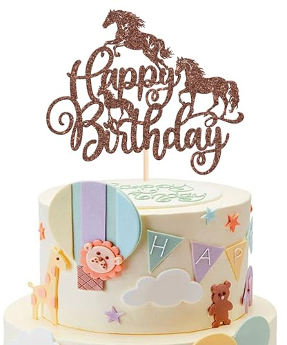 Xsstarmi Glitter Horse Cake Topper - Birthday Party Decorations, Racing Picks for Horse Theme Baby Shower Cake Decorations (1 Pack)