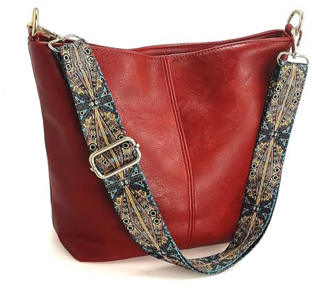 Huwzder Hobo Bags Umhängetasche aus veganem Leder, Gitarrengurt, Schultertaschen mit Reißverschluss, Handtaschen für Damen, Rot/Ausflug, einfarbig (Getaway Solids)