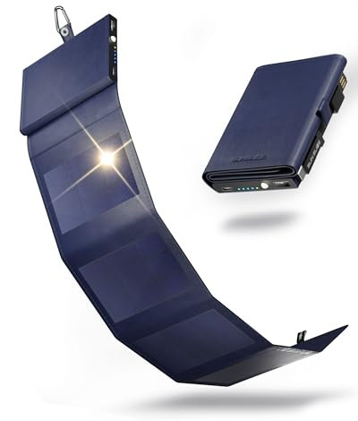 Mini Batterie Externe Solaire Portable 4000 mAh - 4W Sunslice Photon, Plus Petit Chargeur solaire, panneau solaire portable pour smartphone, pour la Randonnée, compatible avec toutes les marques, Bleu