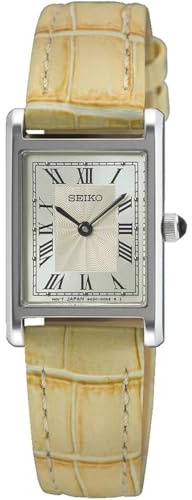 Seiko Quartz Armbanduhr für Damen in der Farbe Creme mit Armband aus Leder, Wasserdichtigkeit: 3 bar, Gehäusedurchmesser: 19 mm, SWR095P1