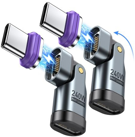 AUFU 240W USB C à USB C Connecteur Magnétique [2 Pièces], 16Pin Rotatif à 180°, 48V/5A pour Phone 14 15 16 Pro Max, Pad Mini 6, Samsung Galaxy S24 S23 A54