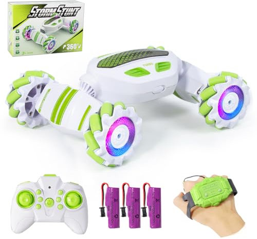 X-Verse S922 RC Stunt Auto, 360° Flip Ferngesteuertes Geländewagen für Kinder, 2.4GHz 4WD Uhr Gestensensor Fernbedienung Verformbares Elektrisches Spielzeugauto, 3 Batterien (Grün)