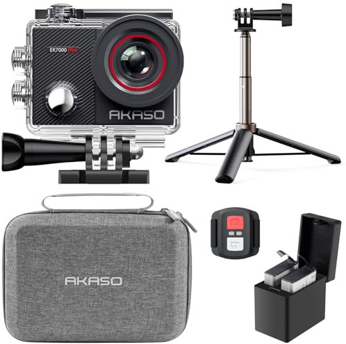 AKASO Action Cam 4K30FPS 20MP mit 60cm Stativ Selfie Stick und Tasche WiFi 40M Unterwasserkamera Wasserdicht Ultra HD Touchscreen Einstellbar Weitwinkel EIS Actioncam mit 2.4G Fernbedienung