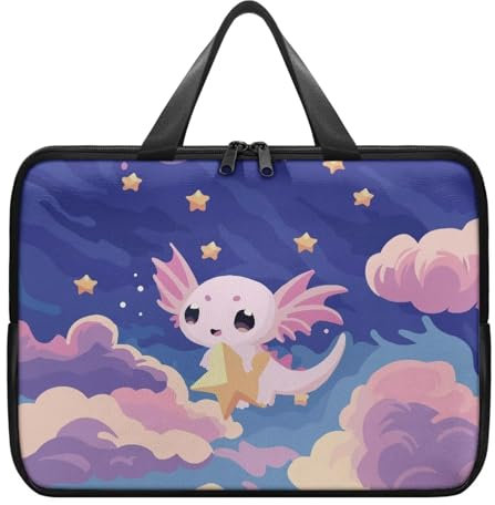 Xoenoiee Sac à main portable en cuir PU pour ordinateur portable - Pour homme et femme - Étanche - Avec poignée, Axolotl Galaxy Stars, 15inch