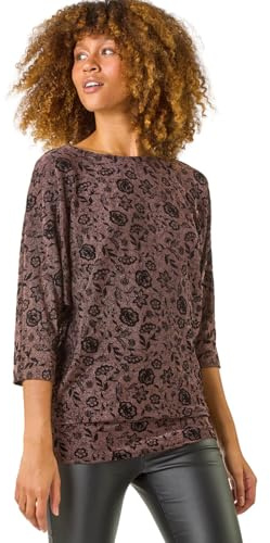 Roman Originals Blouson Top for Women UK Ladies Drop Shoulder Long Sleeve Jersey Stretchy Oversized Casual Office Jumper Soft Everyday Sweater Lounge Sweatshirt Blouses - Bronze - Size 10
