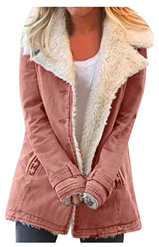 Giacca in pile da donna, lunga, taglie grandi, giacca invernale da donna, foderata, lunga e calda, trapuntata, lunga e nera, trapuntata, con cappuccio, Colore: rosa., xxl