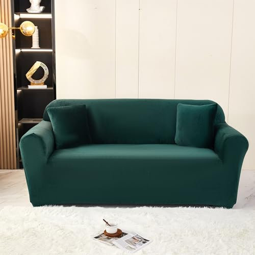 Odot Sofa Überzug,Sofabezug Ecksofa,Couch Überzug für 1/2/3/4 Sitzer,Einfarbiger Samt Sofa Überzug,Elastische sofabezug L Form rutschfest Sofaschoner,für Schmücken (4-Sitzer,Grün)