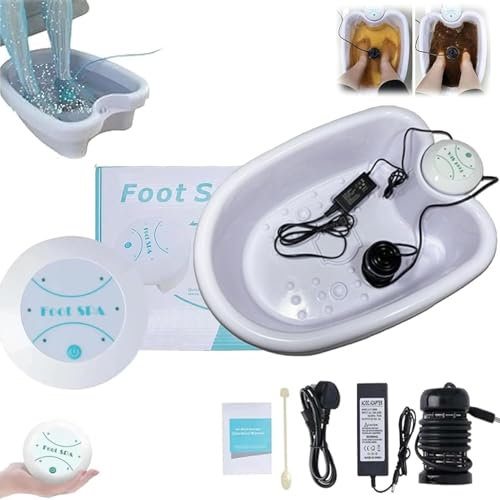 Bain de pieds ionique, Bain de pieds Ionic Detox, Kit complet de bain d’électrolyse des pieds, Machine de nettoyage de spa pour les pieds portable (Blanc + bassin)