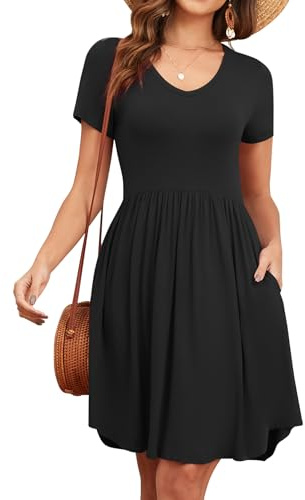 YVH Women's Summer Short Sleeve Casual T Shirt Dresses, Black, XL