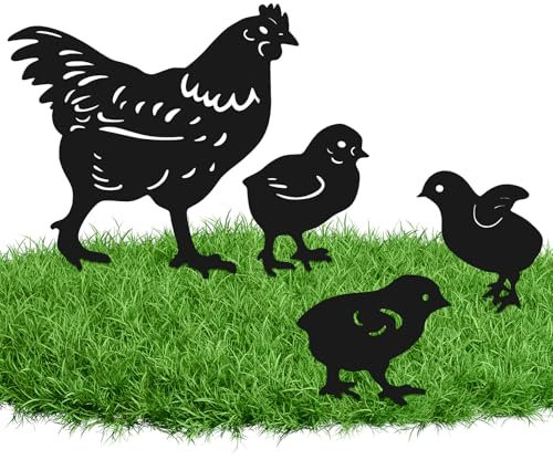 Garden Metal Stakes, 4pcs Chicken Yard Art Garden Stake Hollow Garden Animal Ornament, Novelty Outdoor Decorative Stake and Lawn Ornaments for Backyards Lawns