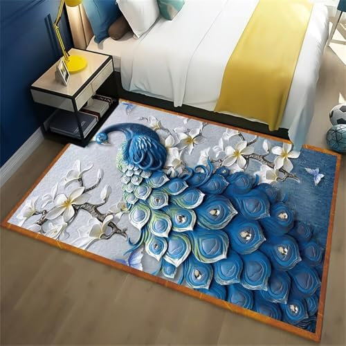 RUGMRZ Waschbare TeppicheGebetsteppich Teppich Mädchen 50x80CM schöner wohnen Teppich GrauBlauer orientalischer Blumen- und Vogelteppich Anti Teppich rutsch