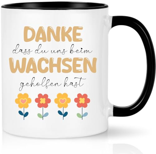 CHUIN DRUCK Dankeschön Geschenke für Erzieherin Abschiedsgeschenk Kindergarten Geschenk für Erzieher Lehrerin Abschied Geschenk Tasse Danke dass du uns beim Wachsen geholfen hast, 320ml Schwarz-2