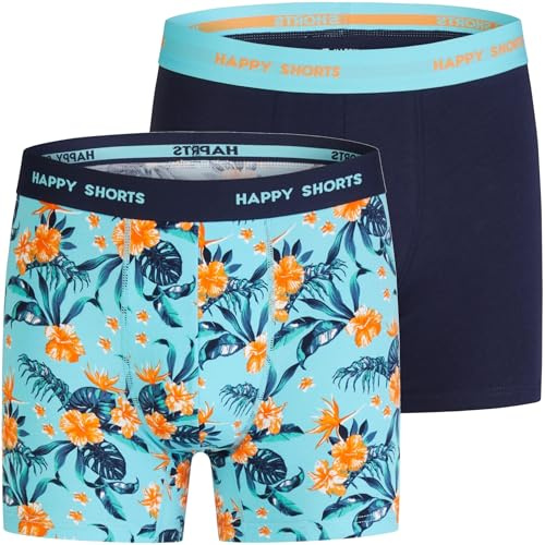 Happy Shorts 2 Jersey Trunk Herren Boxershorts Pant Blumen Print Navy, Farbe:Blumen Print - Navy, Grösse:L