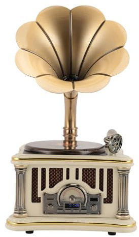 Gramophone Vintage avec Bluetooth, Lecteurs de Disques Vintage Retro Gramophone Tillys, CD Player Systeo System AUX Entrée Rétro (White)