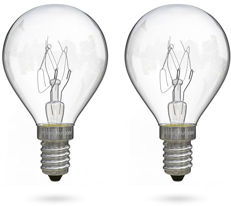 POPPSTAR Backofenlampe E14, G45, 25W hitzebeständig bis 300 Grad (2400K warmweiß, 180lm), 2er-Pack