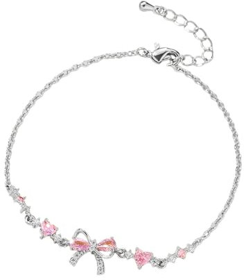 GWAWG Pink Bow Zircon Bracelet, Love Knot Adjustable Gift, Elegant Bowknot Zircon Bracelet, Friendship Bracelets, Love knot Adjustable Gift for Her
