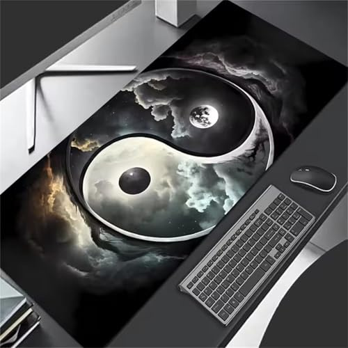 Mauspad XXL Yin Yang Wolken Großes Mousepad 1000x500x2 mm Gaming Mouse Pad Improved Precision and Speed Gaming Tastatur Matte mit Vernähten Kanten für Gamer, Büro, Zuhause