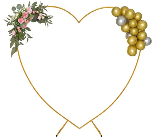 Hochzeitsbogen Herz Metall Wedding Arch Backdrop Stand Ballonbogen Set für Hochzeit Zeremonie Party, Gold