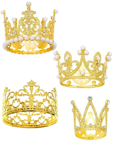 GIFANEO 4 stücke Gold Krone Tortenaufsatz,Goldene Kronen-Kuchenaufsätze,Mini Krone Dekoration,Tortendeko Krone,Hochzeits Und Partydeko,Stirnband Krone für Party Hochzeit