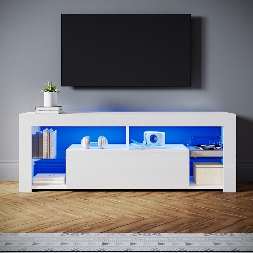 SONNI Mobile Porta TV, Armadio Moderno per TV, Supporto TV, per Soggiorno o Salotto (140x35x50.5cm-Bianca)