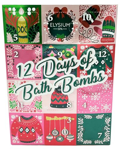 Elysium Spa Christmas Advent Calendar | 12 Days of Bath Bombs | 4 Festive Scents - Stocking Filler Gift Set | Christmas Gifts for Women (12 Scented Bath Bombs)