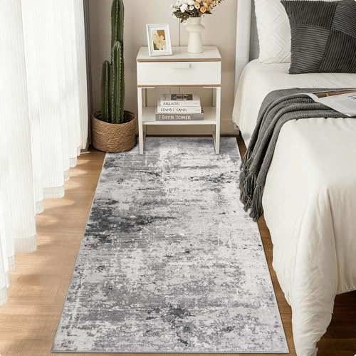 Cekene Abstrakt Tapis Gris Salon 80x150cm Tapis de Chambre Lavable en Machine Moderne Descente de Lit AntidéRapant pour Salle à Manger Bureau de Cuisine