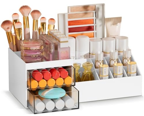 Casavibe Kosmetik Aufbewahrungsbox mit Schubladen, Multifunktions-für Büro | Make up Organizer, Hautpflege Organizer, Kosmetik-Aufbewahrung für Schminktisch und Badezimmer, Weiß