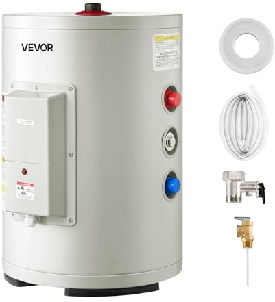 VEVOR Electric Tank Water Heater, 6 Gallon, 1600W Point-of-Use Hot Water Heater with LED Display, Knob Control, Top Outlet, 120V Storage Design with T&P Valve for Studio Apartments, RVs, Gray