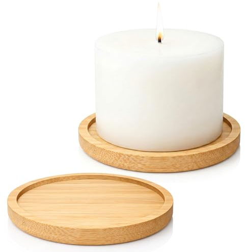 2 Stück Kerzenteller 9cm Holz Dekoteller für Taufkerzen Kerzenuntersetzer Runde Kerzentablett Kerzenständer Holz Kerzenhalter Kerzen Tischdeko Kerze Untersetzer Vintage Tablett für Deko Tischdeko