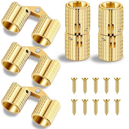 5 Pcs Brass Barrel Hinges, 8mm Hidden Hinges for Wooden Boxes, Concealed Hinge with 8mm Screws for DIY Hand Craft, Gold 180 Degree Opening Invisible Jewelry Box Hinge